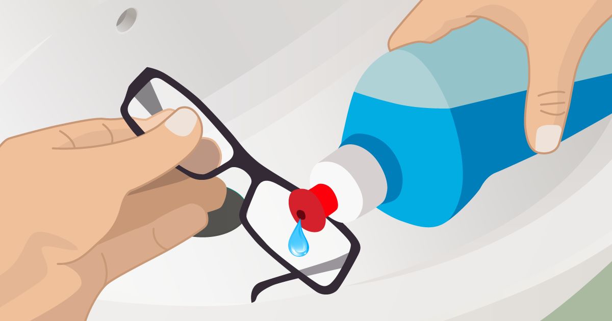 Illustration of how to clean eyeglasses