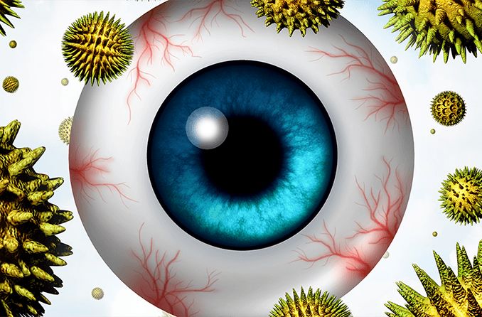 Eyeball illustration with pollen floating around